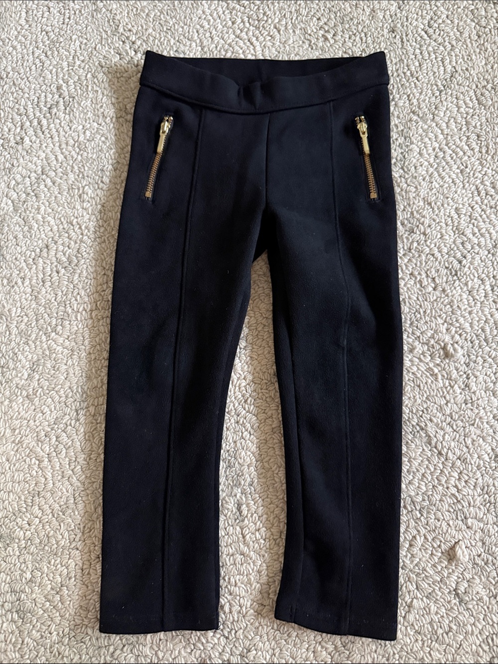 Janie and Jack Black Suede Leggings with Gold Zip Faux Zippers.